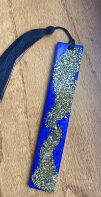 Handmade Resin Bookmark Purple & Gold Glass Chips Black Tassel  Gift for Readers