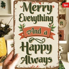 Vintage Merry Everything Metal Tin Signs Christmas Holiday Home Decor Wall Art
