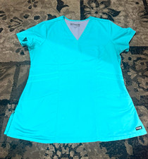Grey's Anatomy by Barco Women's Blue Solid V-Neck Scrub Top L 41460 Blend