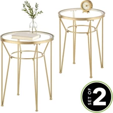 Set of M Design Round Metal Accent Tables Hairpin Decorative Legs & Mirror Tops