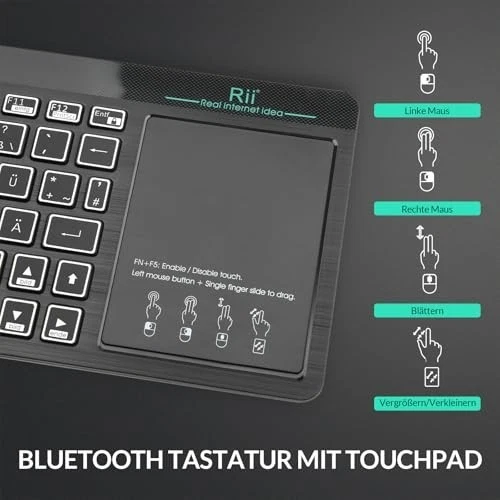 Bluetooth 5.0 Tastatur mit Trackpad | 2-LED-Beleuchtung | Deutsches Layout - Bild 2 von 4