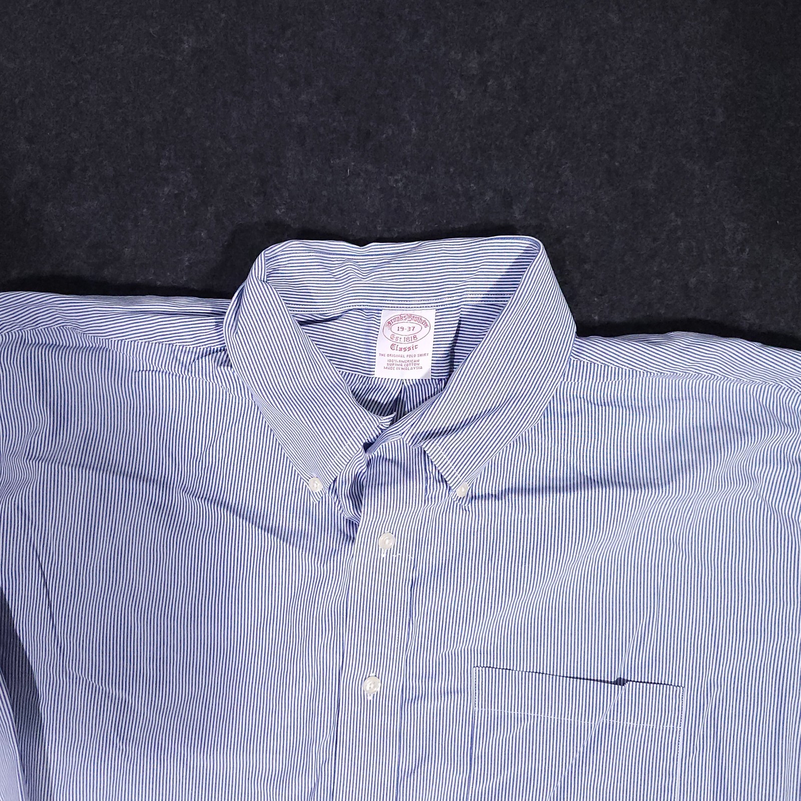 Brooks Brothers Oxford Button Down Shirt Men 19-37 Blue Striped OCBD Long Sleeve thumbnail 2