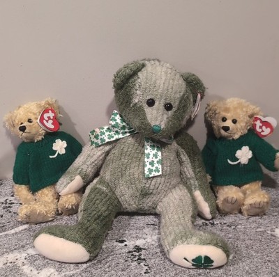 TY Bean Bag Plush Bear Lot of 3 St. Patrick's Day Sweater Bow Shamrock