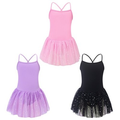 Girls Dance Leotard Spaghetti Strap Tutu Dress Recital Ballet Outfit Stretchy