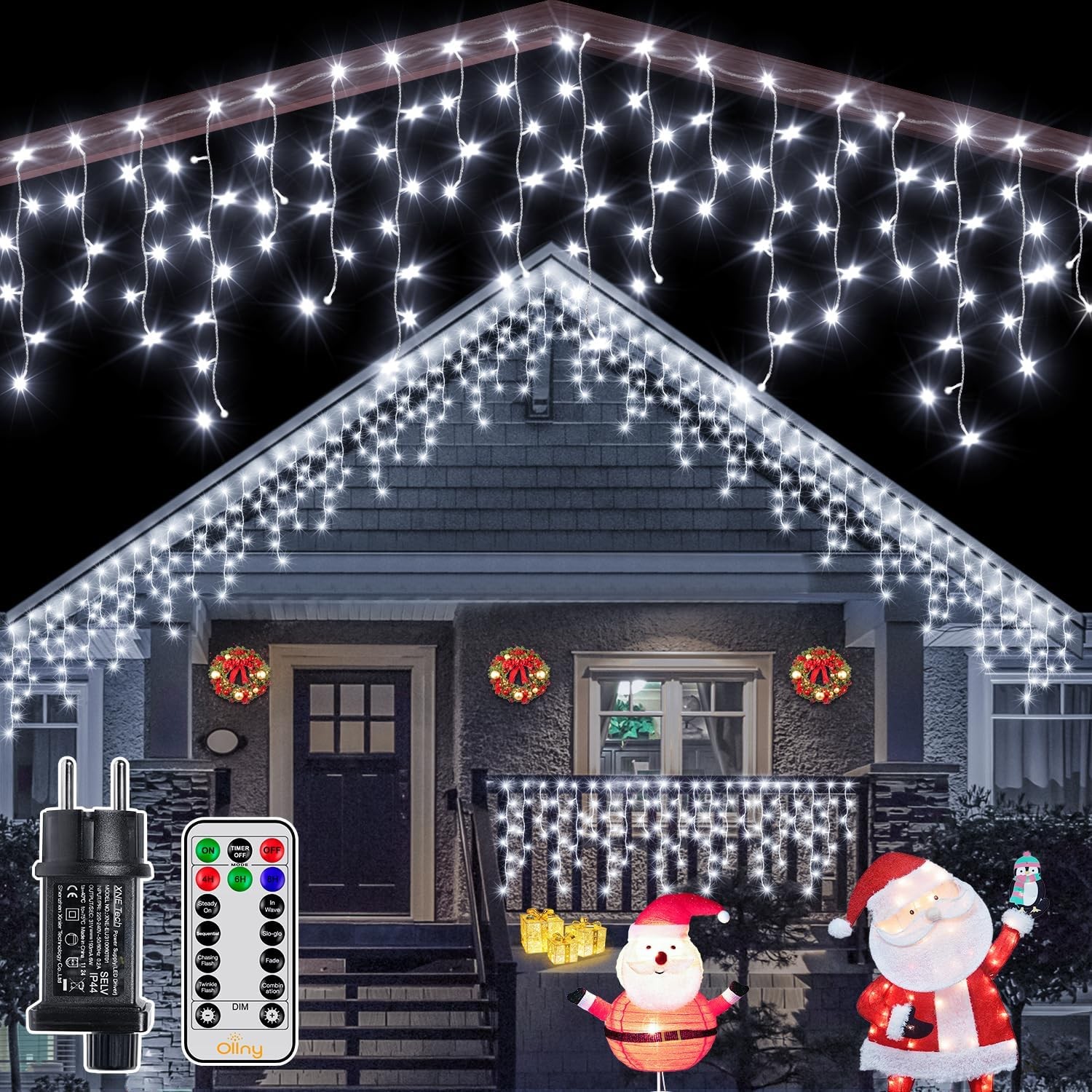 Ollny Eisregen Lichterkette 12m 504LEDs 84 Stränge IP