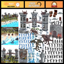 Medieval Castle Knight Toy Soldiers Set - Action Figures, Dragons, Bridges Map