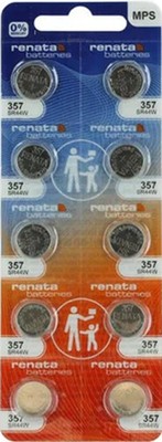 Ten (10)  Renata 357 SR44W 1.55V Silver Oxide Watch - Swiss Made-Exp.2027