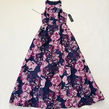 $440 AIDAN MATTOX Brocade Gown with Pleats, Eggplant