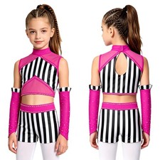 Kids Girls Gymnastics Practice Jazz Dance Contest Crop Top Shorts Festival Show