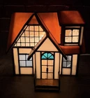 VINTAGE TIFFANY STYLE STAINED GLASS HOUSE LIGHTED LAMP NIGHT LIGHT 5 5/8" TALL