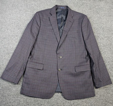 Stafford Sport Coat Mens 46R Navy Burgundy Black Plaid Stretch Flex Blazer
