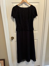 Talbots Petites Black Formal Gown, Beaded Bodice, 2P, Lined