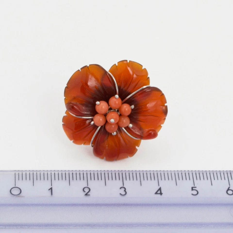 ANELLO IN ARGENTO 925 CON FIORE DI AGATA E CORALLO ROSA AGNK 064 B - Immagine 3 di 3