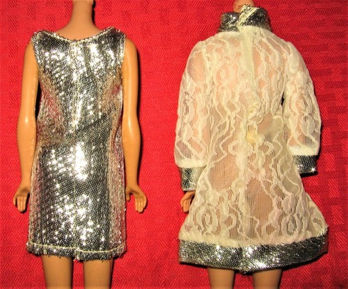 VINTAGE MADDIE MOD SILVER METALLIC SHEATH WHITE LACE DRESS LOT FITS BARBIE! - Picture 2 of 4