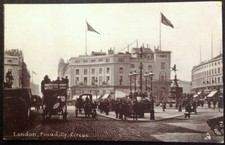 London England Postcard Early 1900s Rare Picadilly Circus Street Carts Sign Bike