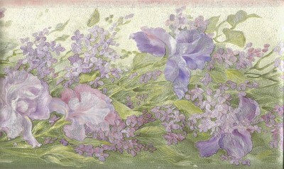 Pansy Iris Lily Rose Floral Flower Silk Peach Salmon Color Wall paper Border