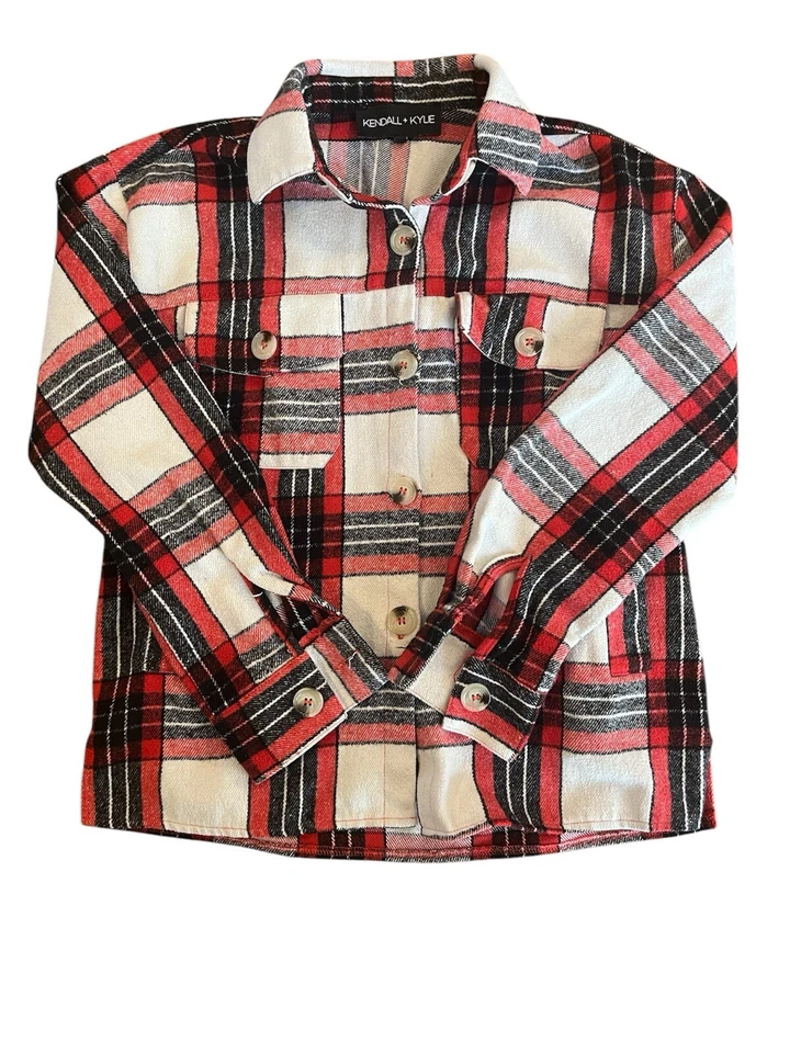 Kendall & Kylie Flannel Shirt Sm Red/Black/Cream Plaid - Long Sleeve Button Up - Изображение 2 из 4