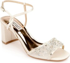 Badgley Mischka Taylin Heeled Sandal IVORY SATIN Size 8 WORN ONCE