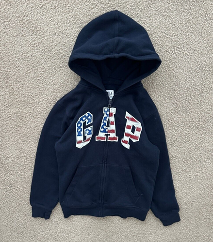 Boys GAP American Flag Logo Blue Full Zip Fleece Hoodie, size XL,