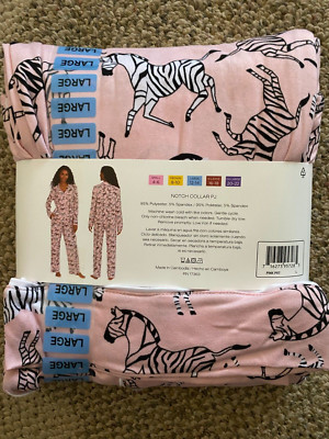 DKNY Pajamas Pajama Set Pants Top 2 Piece Soft Knit PJ Zebra Sleep Women's L