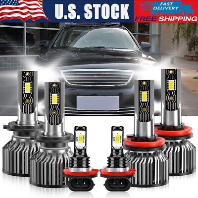 For Ford Fusion 2010 LED Headlight Fog Lights Kit High Low Beam Bulbs White 6PCs
