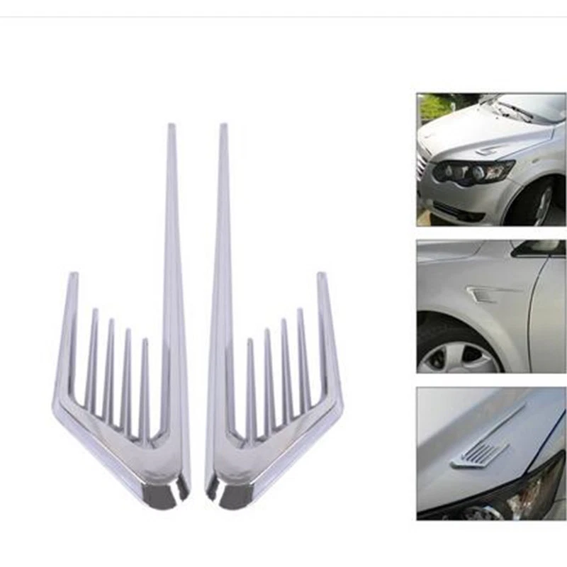 Silver Chrome Euro Style Car Air Intake Flow Side Fender Vent Hood Scoop Cover  — 第 3/4 张图片