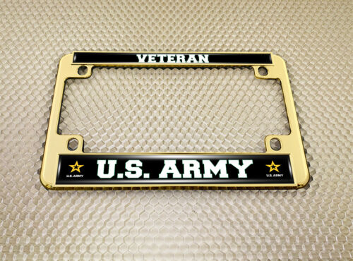 Motorcycle 4-hole Metal License Plate Frame - U.S. ARMY VETERAN with STAR LOGO - Picture 14 of 15