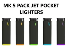 MK PACK OF 5 Assorted Colors Jet Black Windproof Style Pocket Lighters (702003)