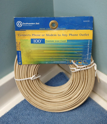 100' Custom Line Cord Connects Telephone or Modem to any Phone Outlet SW Bell