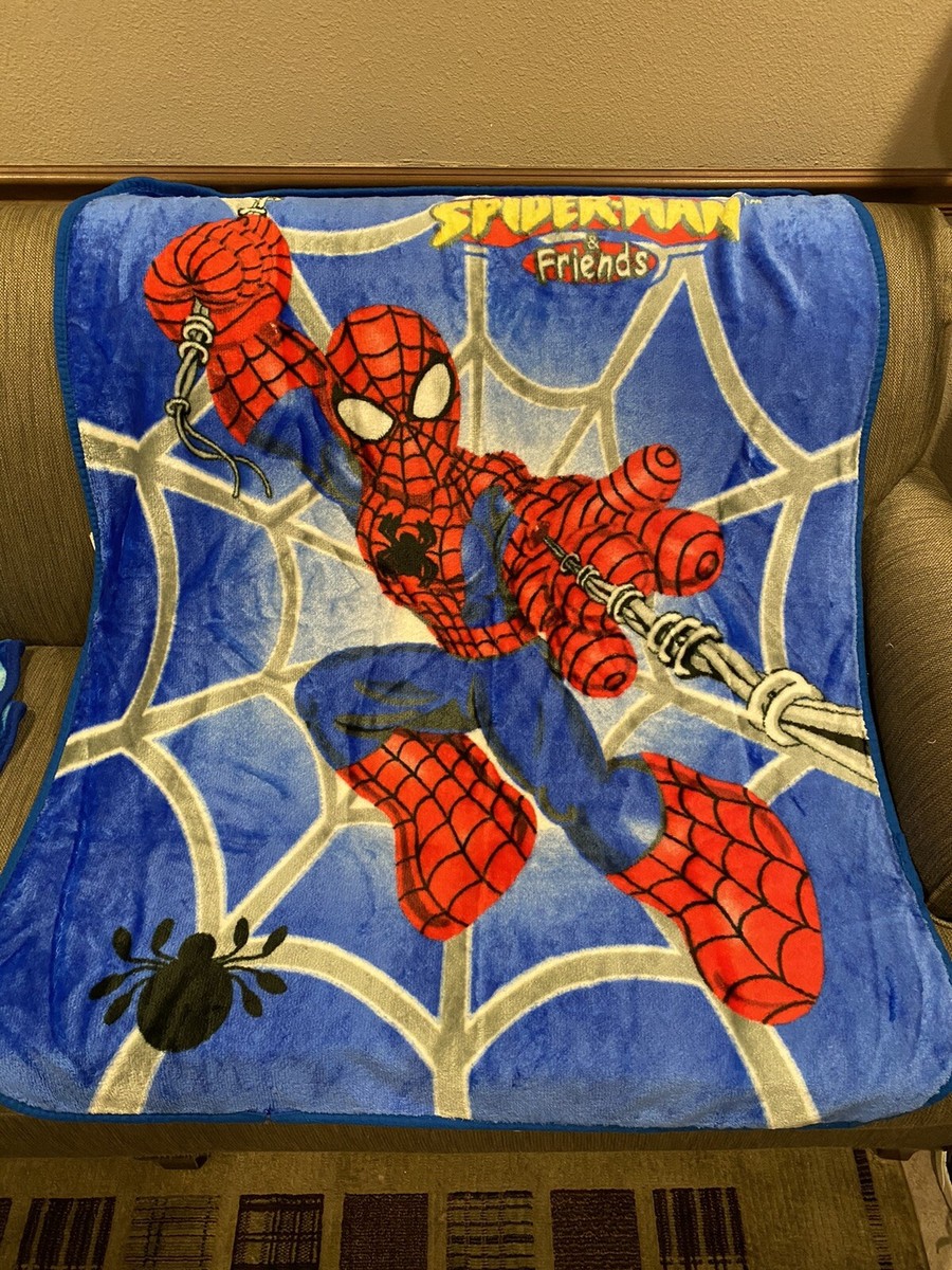 アウトドア寝具 used clothing/spider man knit blanket Spider Man Fleece Blanket Knotted Fringe Ends Spider Sense