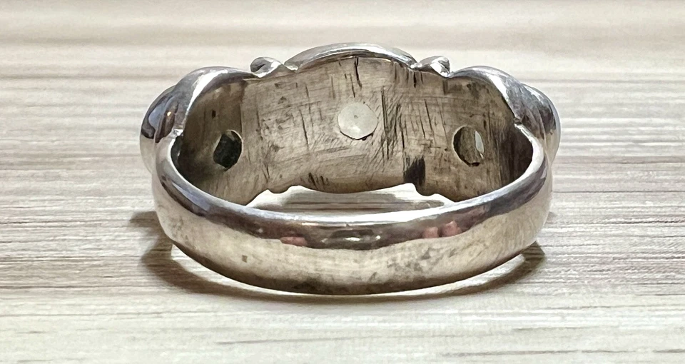 Anillo banda cabujón piedra lunar 3 piedras plata esterlina de diseñador vintage, talla 6 Foto 4 de 4