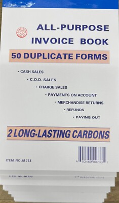 ALL PURPOSE INVOICE BOOK 50 DUPLICATE FORMS 10 BOOKS  8 X5.5 SIZE