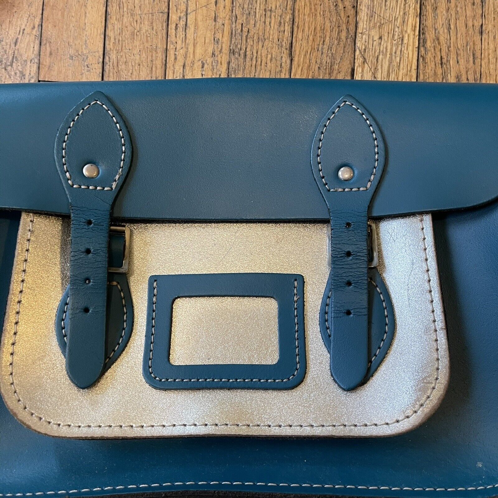 THE LEATHER SATCHEL CO. Satchel in Teal Blue And Silver Made In UK