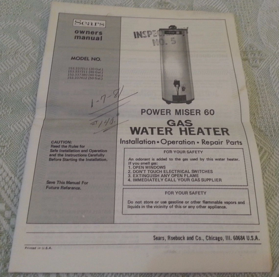 Vintage SEARS Power Miser 60 Gas Water Heater Owners Manual | eBay