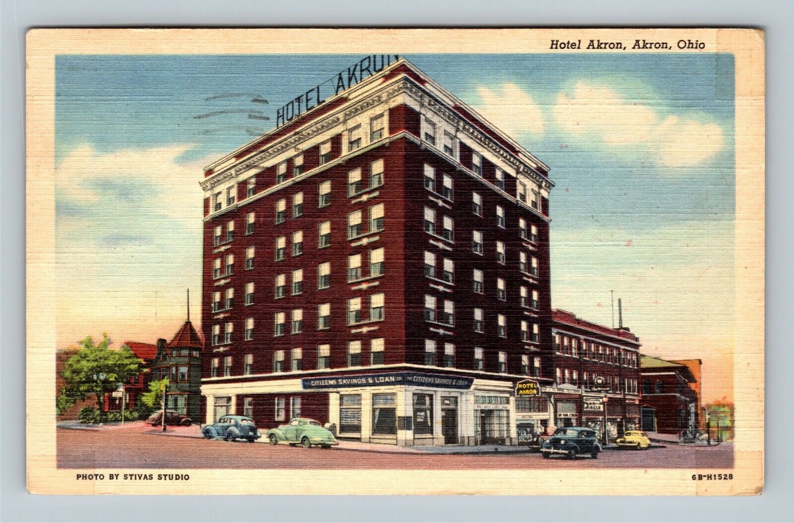 Hotel Akron, Citizens Savings Bank, Period Cars, Ohio c1952 Vintage Postcard