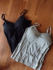 Women Adjustable Strap Camisole With Built in Bra Black and Gray Tank Top Vest M