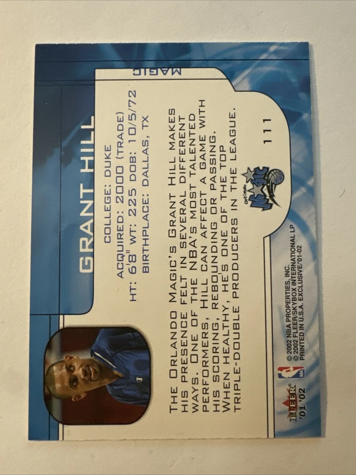 2001-02 Fleer Exclusive Members Only Grant Hill #111 - Image 2 of 2