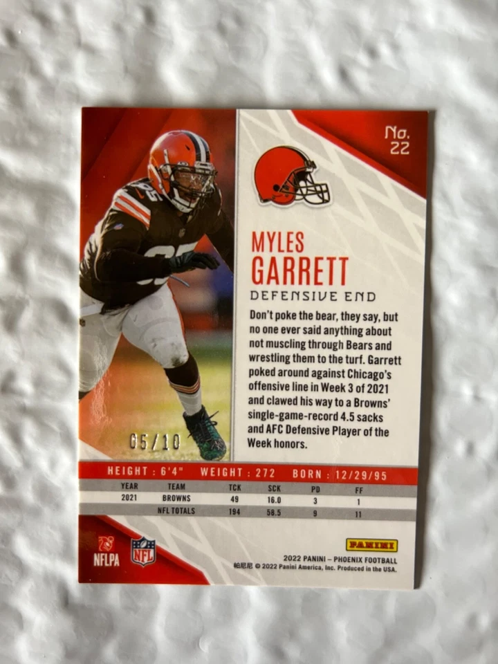 2022 Phoenix Myles Garrett Black Prizm SSP #05/10 Cleveland Browns Card #22 - Image 2 of 2