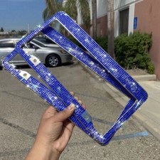 Usa 2pcs Bling License Plate Frame Glitter Crystal Sparkling Rhinestone Tag