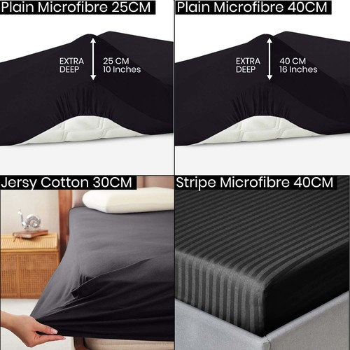 Fitted Sheet Extra Deep Pocket 25/30/40cm Plain Stripe, Jersey Cotton Bed Sheets - Picture 72 of 146