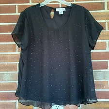 EY Boutique Black Sequin Blouse Plus Size 2x A1343