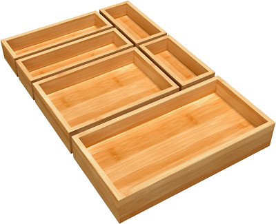 Drawer Organizer 100% Bamboo Drawer Organizers 6-Pcs Stackable Wood Kitchen Draw