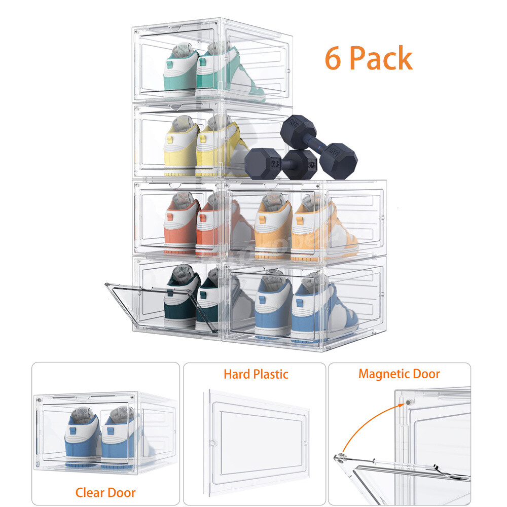 Pack Large Transparent Shoe Storage Box Clear Plastic Stackable