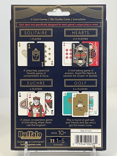 Buffalo Games 4-Pack Card Games: Solitaire, Hearts, Euchre And Golf. - Picture 4 of 12