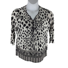 Women's Blouses Tops M, CHICO'S, Size 1,  Animal Print Zip Front 3/4 Sleeve Top