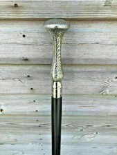 Beautiful Long Knob Silver Finished Brass Head Handle Wooden Walking Stick Gift