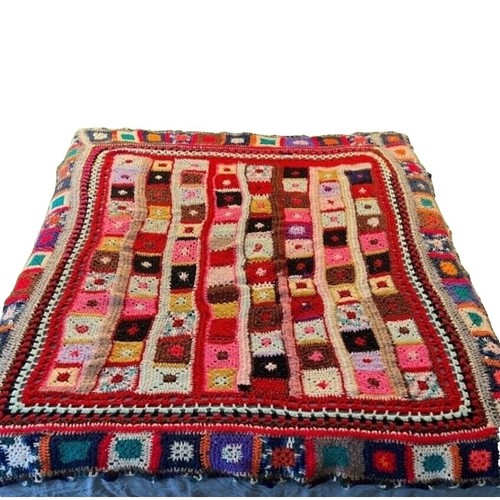 Vintage Crocheted Granny Square Flower Garden Afghan Throw Blanket