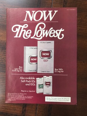 1981 vintage original print ad Now Cigarettes In Soft Pack 85's &'100's