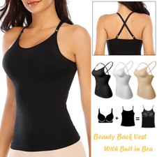 Women Camisoles Built-In Bra Adjustable Spaghetti Strap Padded Vest Tank Tops