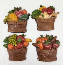 4 Vintage Sexton Cast Metal Wall Hanging Fruit and Vegetable Basket Art 1976